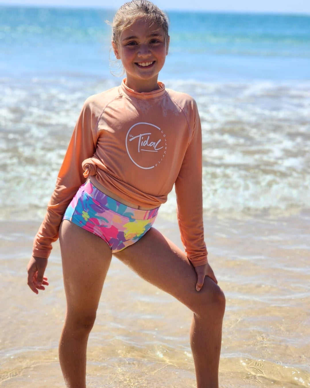 Kids Fleece Lined Rash Vest  - Sizes 10-16 - Indiana Coral