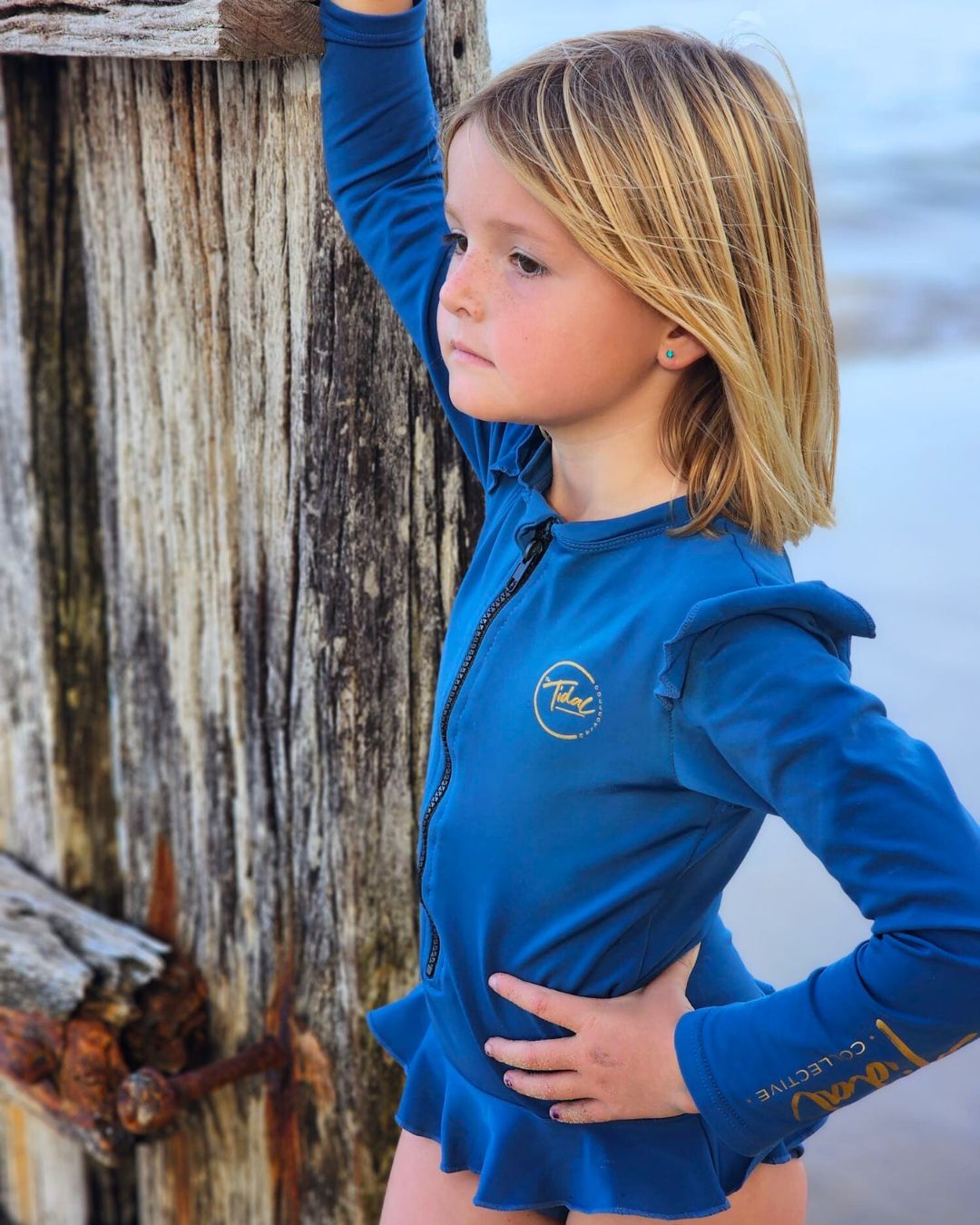 NEW Girls Fleece Lined Butterfly Bathers -Sizes 1- 8 - NEW Bailee Denim Blue