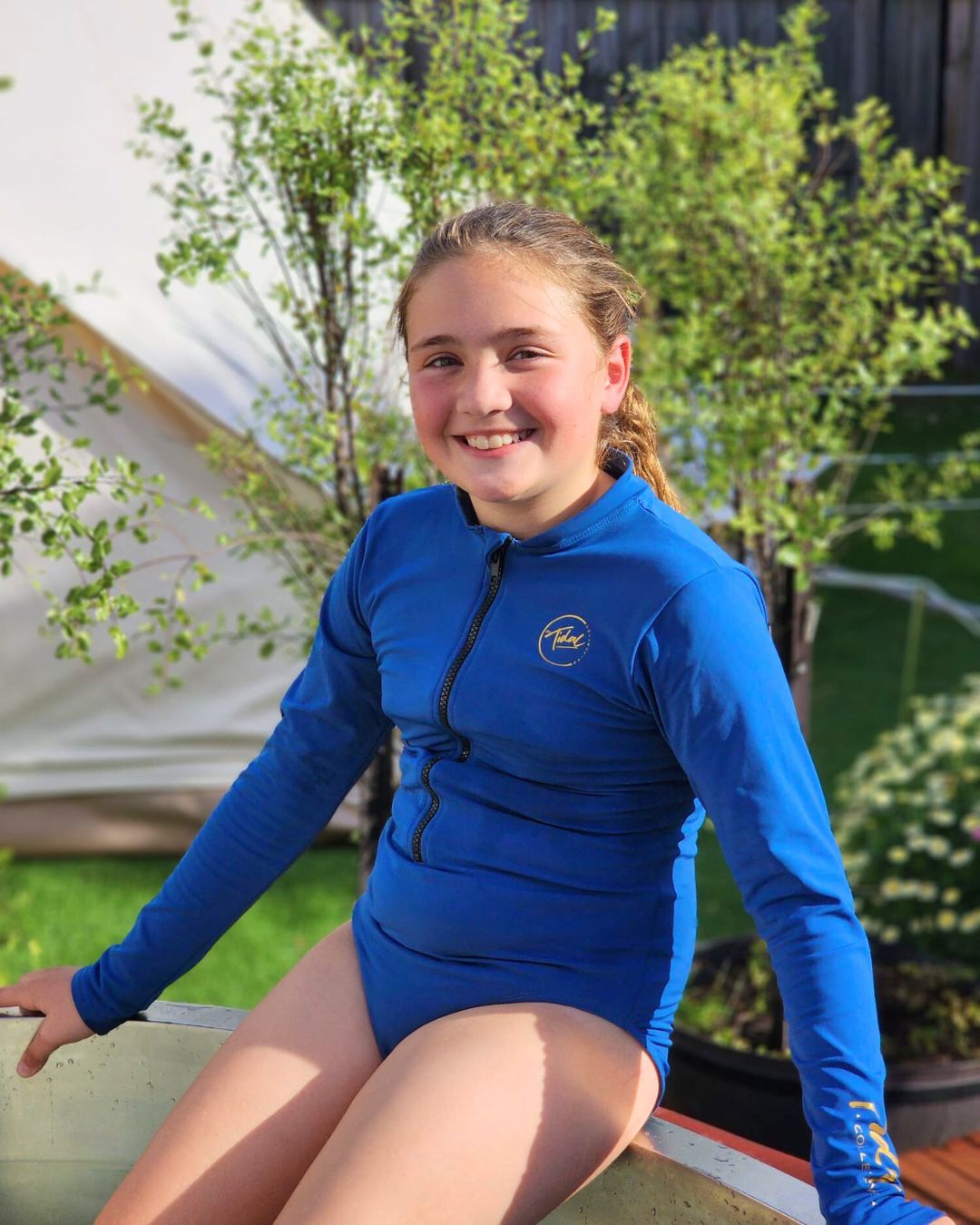 NEW Girls Fleece Lined Bathers -Sizes 8-16 - Amelia Denim Blue