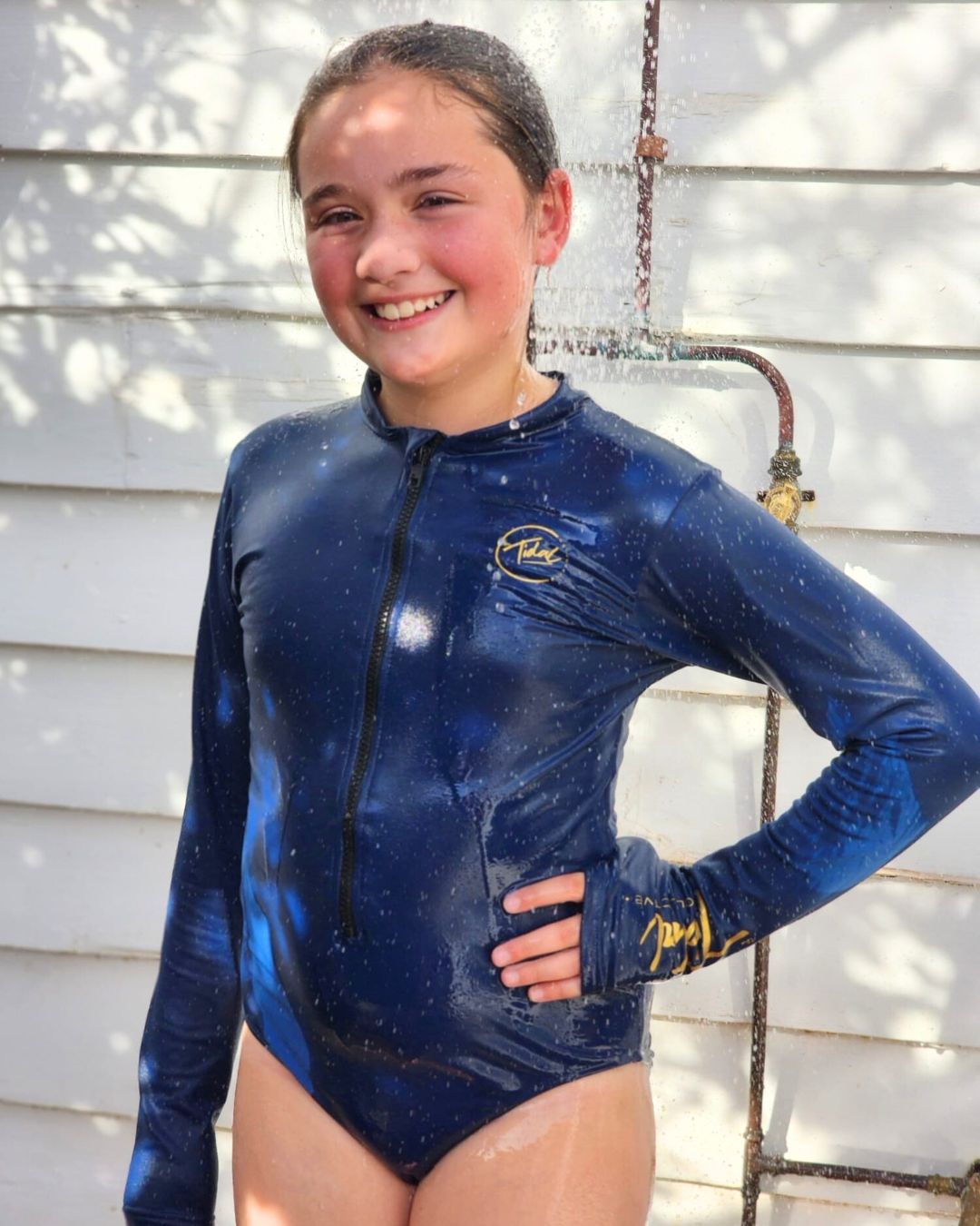 NEW Girls Fleece Lined Bathers -Sizes 8-16 - Amelia Denim Blue