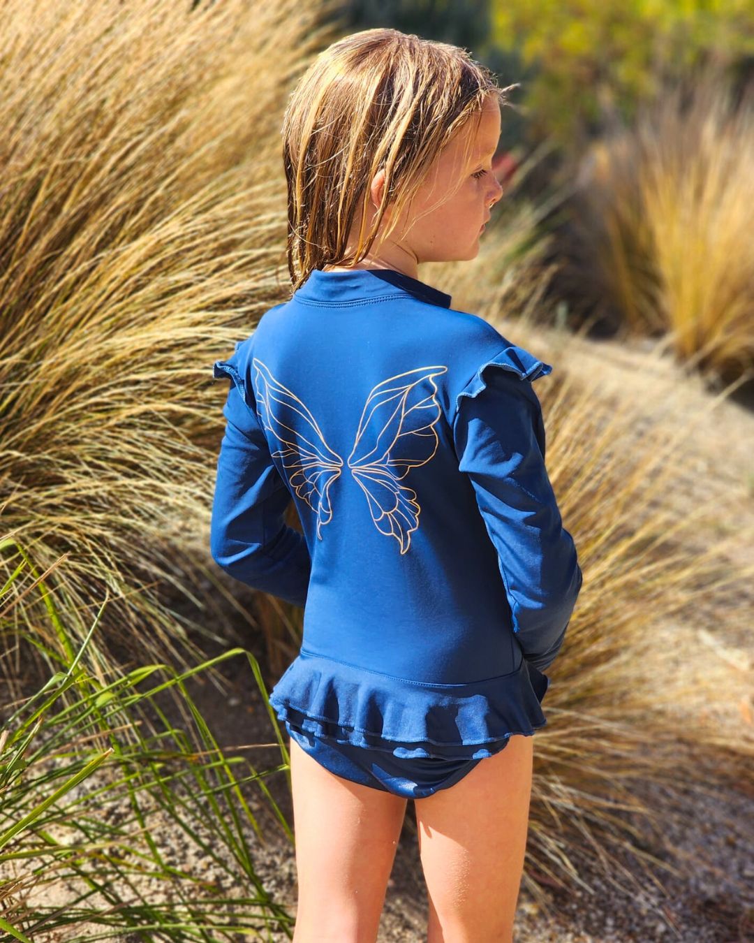 Girls Fleece Lined Bathers - Bailee Denim Blue (COMING WEDNESDAY)